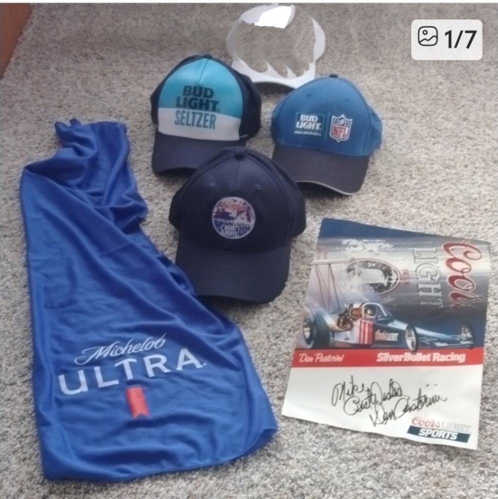 Bundle of BUD LIGHT HATS & COORS POSTER